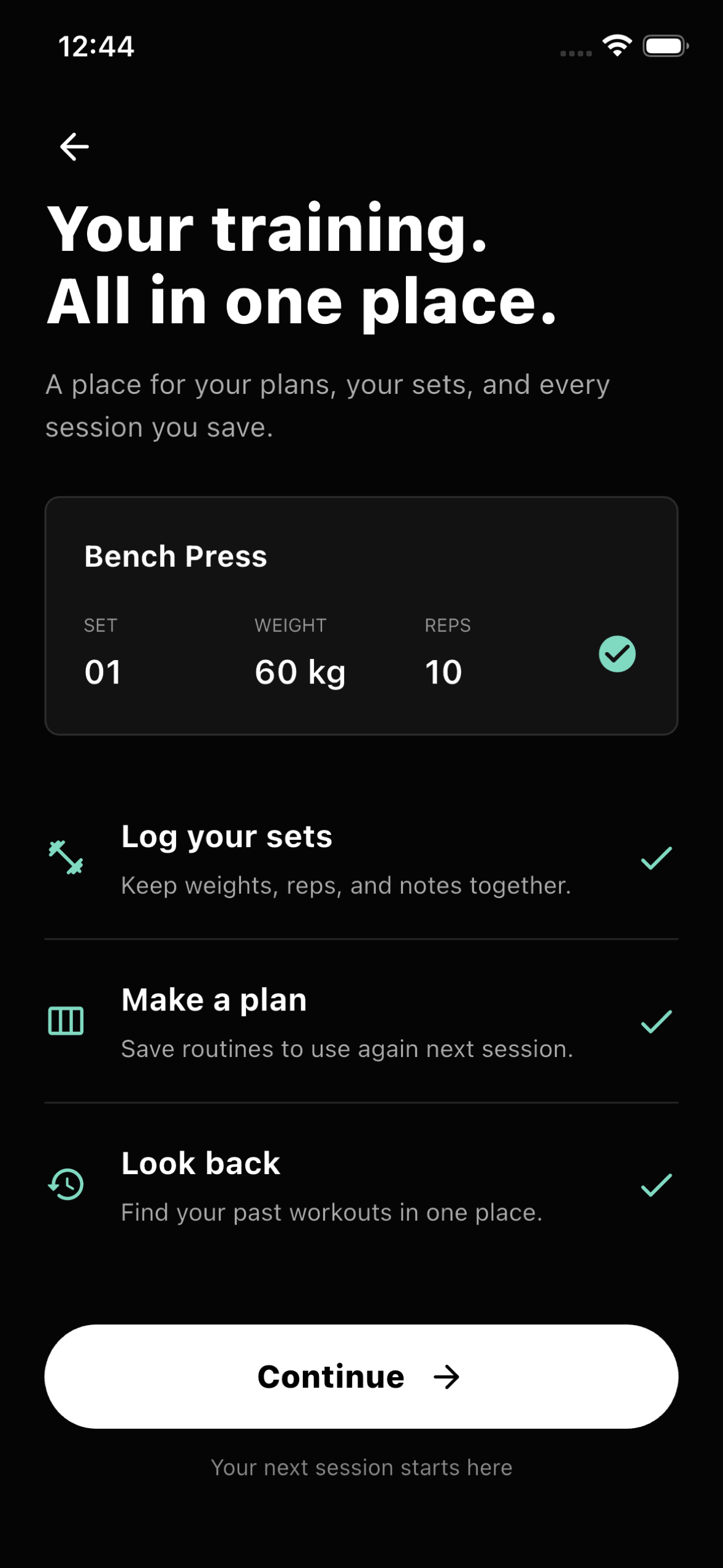 Failure Log training screen