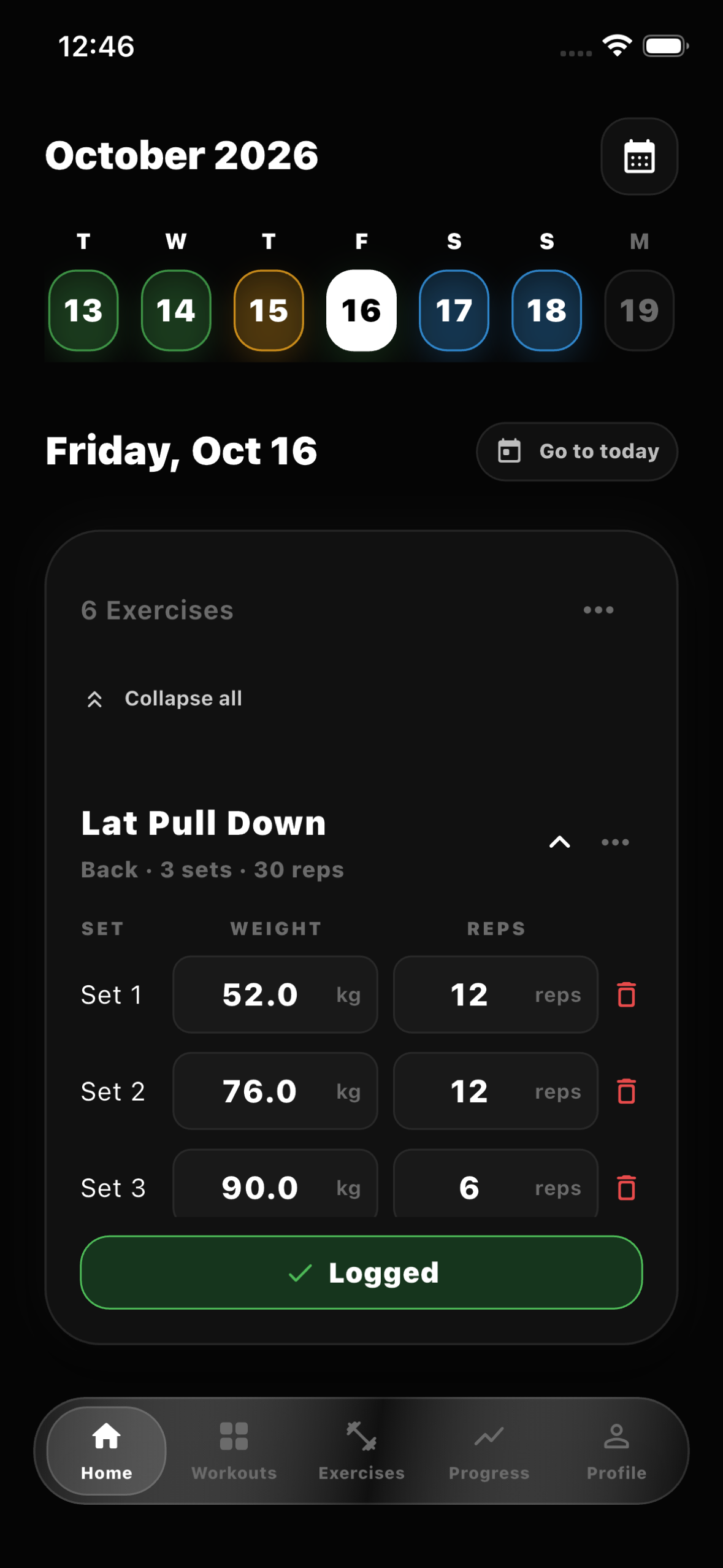 Failure Log workout screen